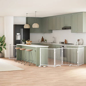 Hundgrind med dörr vikbar 12 paneler vit 960 cm poppel