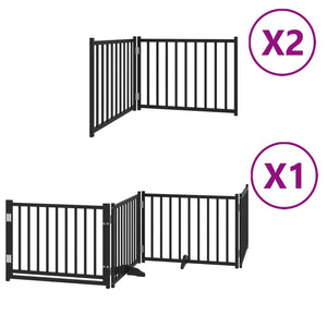 Hundgrind med dörr vikbar 8 paneler svart 640 cm poppel