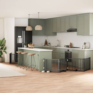 Hundgrind med dörr vikbar 10 paneler svart 800 cm poppel