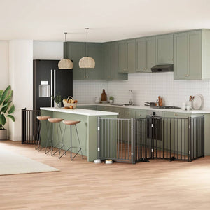 Hundgrind med dörr vikbar 6 paneler svart 480 cm poppel