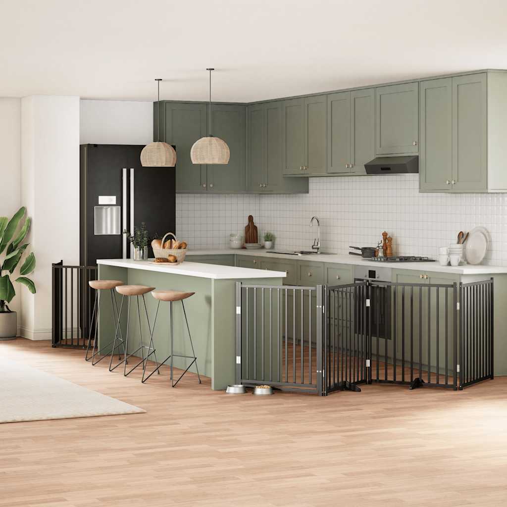 Hundgrind med dörr vikbar 10 paneler svart 800 cm poppel