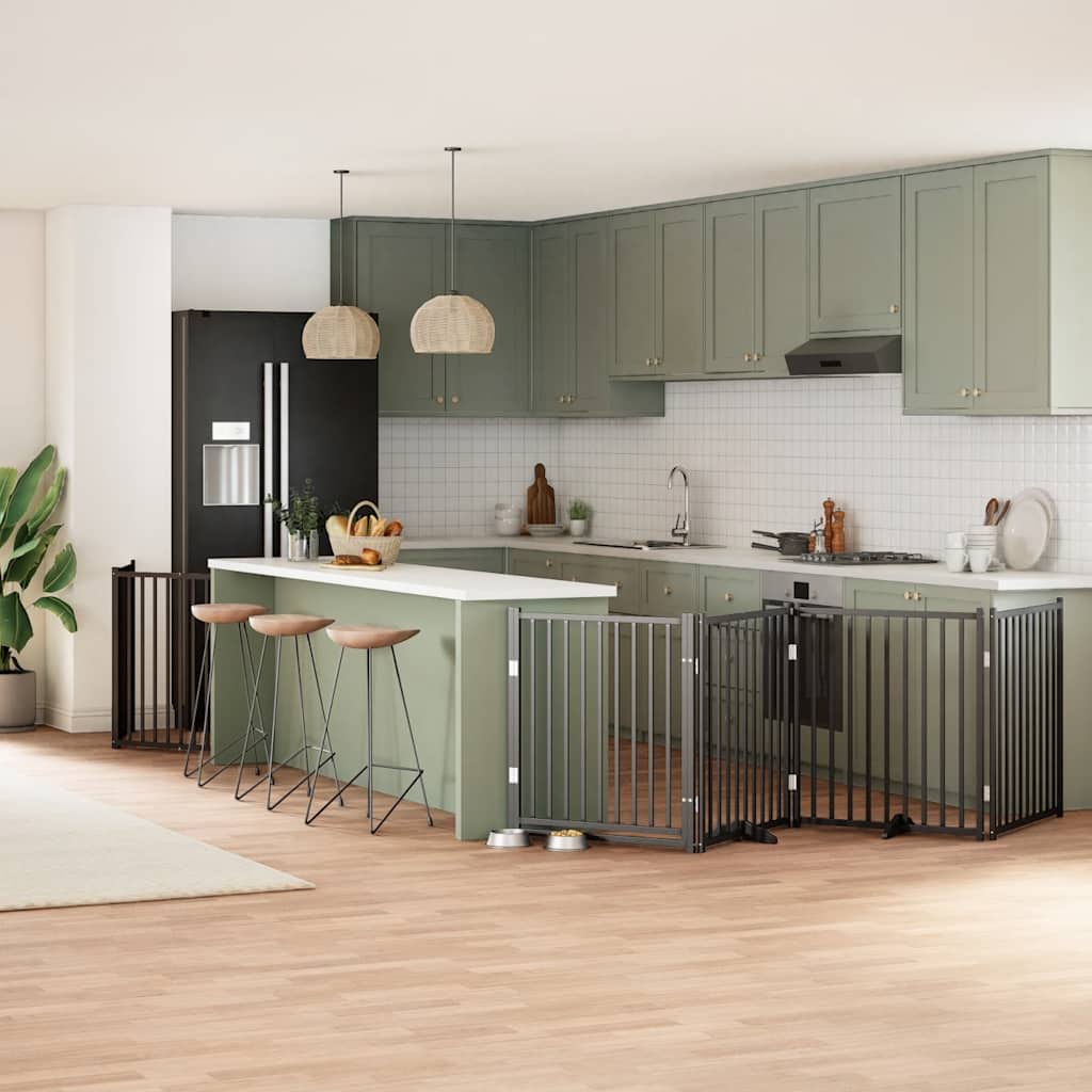 Hundgrind med dörr vikbar 12 paneler svart 960 cm poppel