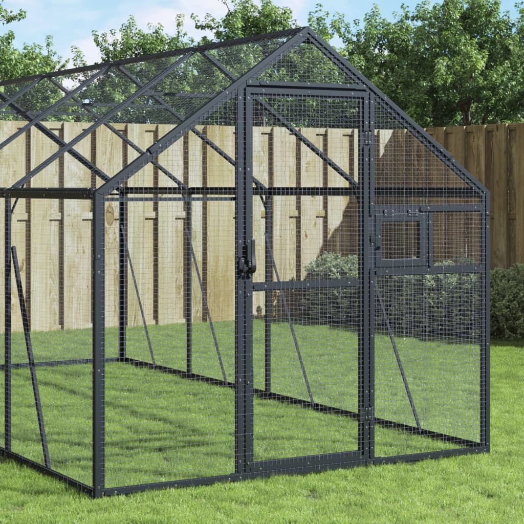Fågelvoljär antracit 1,79x6x1,85 m aluminium