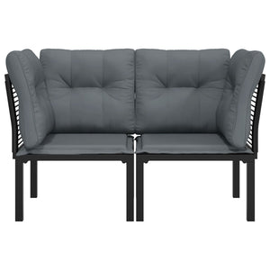 Trädgårdsstol hörn med dynor 2 st svart&grå konstrotting