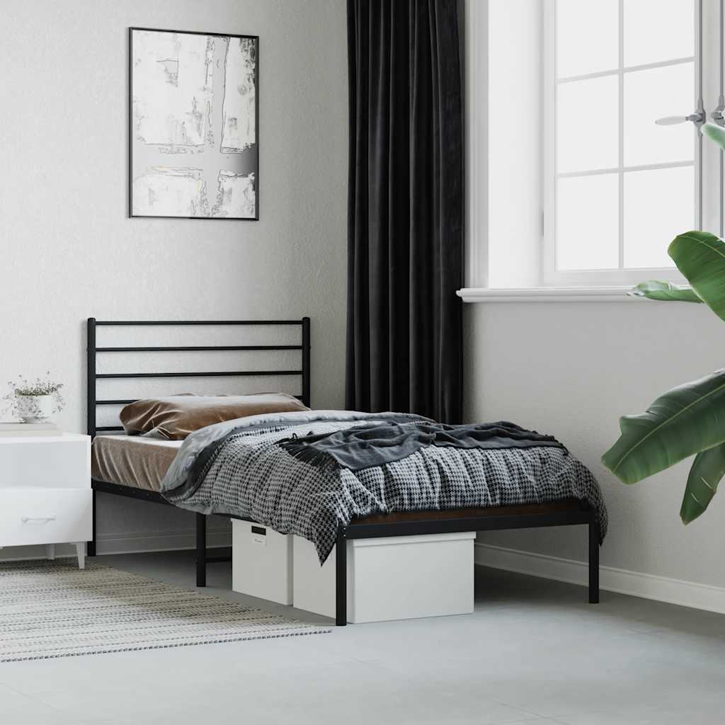 Sängram med huvudgavel metall svart 75x190 cm