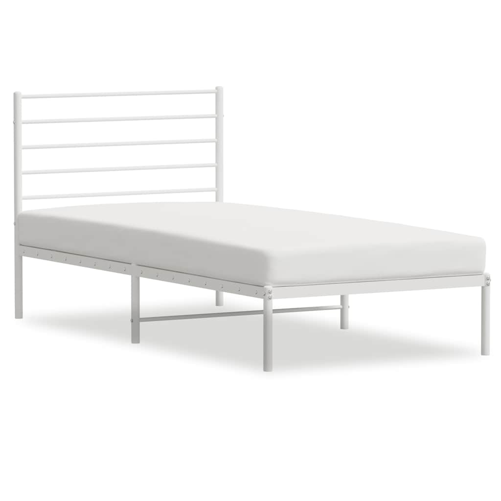 Sängram utan madrass med huvudgavel metall vit 75x190 cm