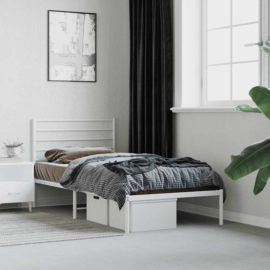Sängram utan madrass med huvudgavel metall vit 75x190 cm
