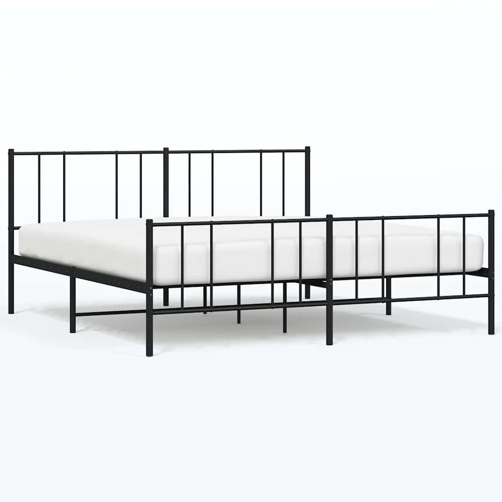 Sängram med huvudgavel och fotgavel svart metall 193x203 cm