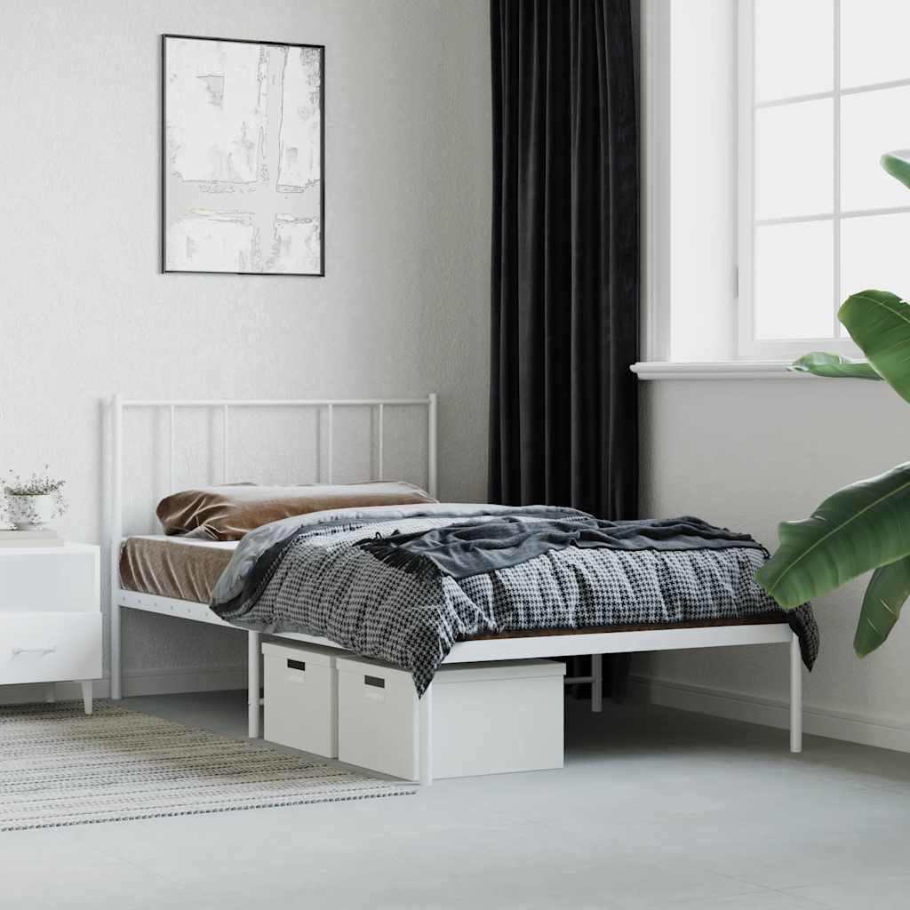 Sängram utan madrass med huvudgavel metall vit 75x190 cm