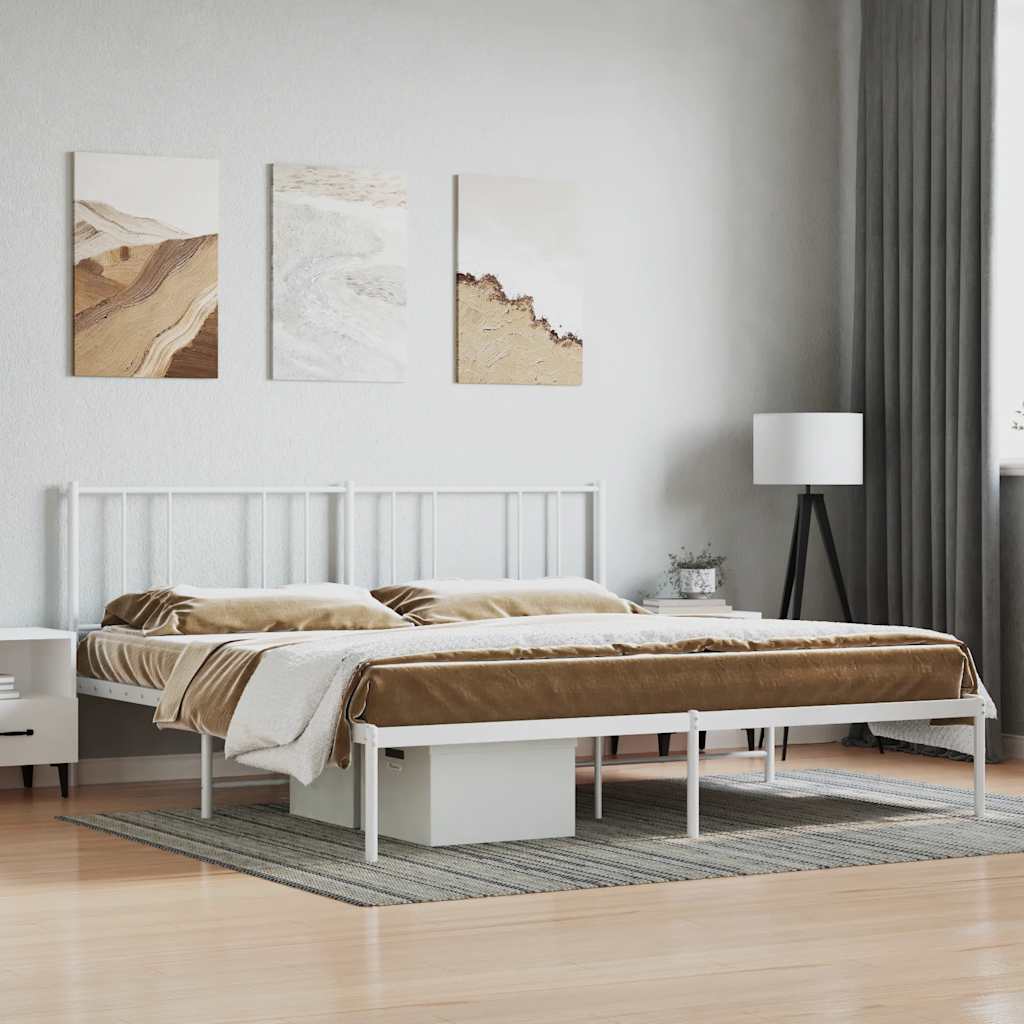 Sängram med huvudgavel metall vit 180x200 cm