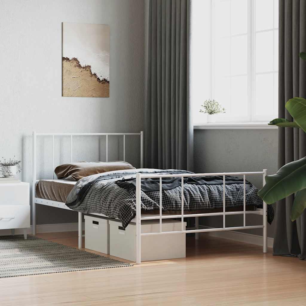 Sängram med huvudgavel och fotgavel vit metall 80x200 cm