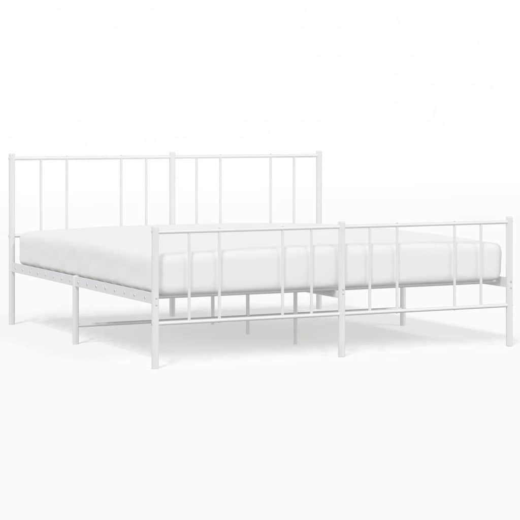 Sängram med huvudgavel och fotgavel vit metall 193x203 cm