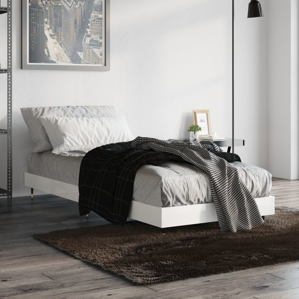 Sängram vit högglans 75x190 cm konstruerad trä
