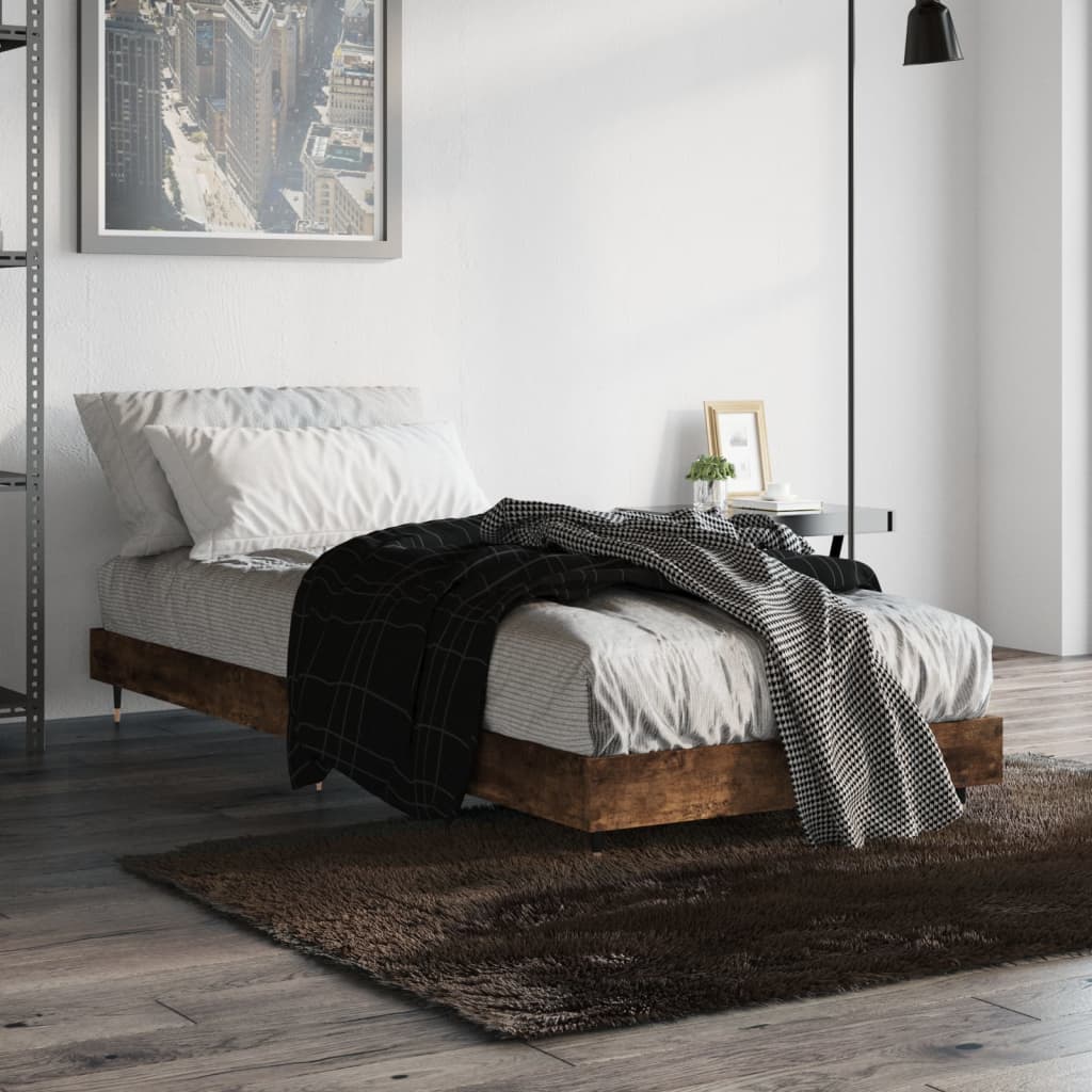Sängram utan madrass rökfärgad ek 75x190 cm konstruerad trä