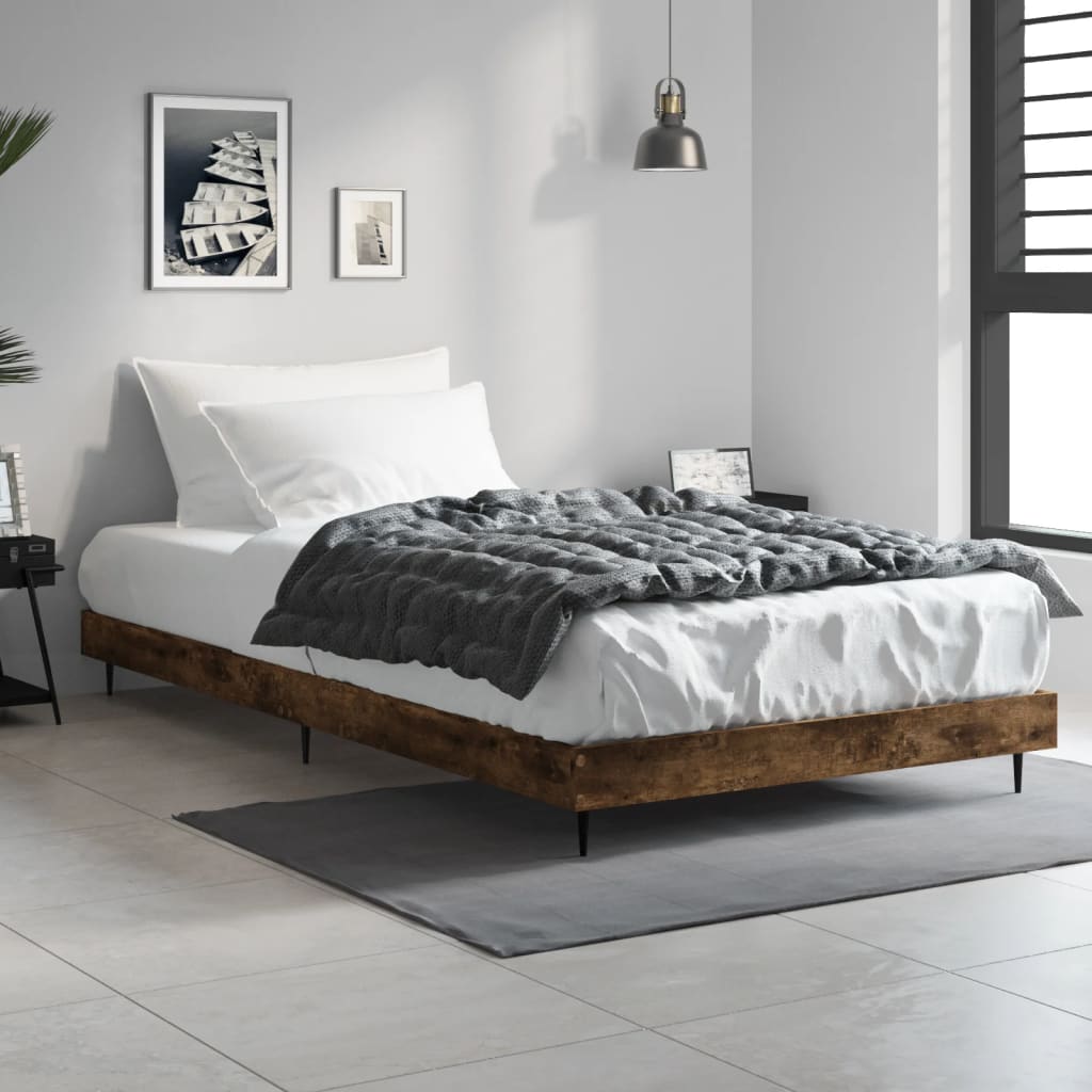 Sängram utan madrass rökfärgad ek 100x200 cm konstruerad trä