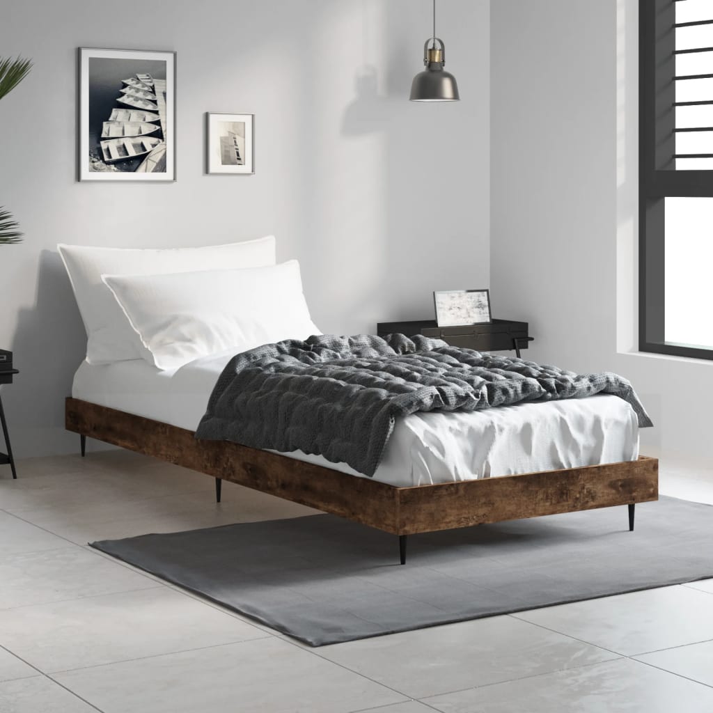 Sängram utan madrass rökfärgad ek 75x190 cm konstruerad trä