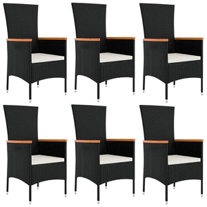 Matgrupp för trädgården med dynor 7 delar svart konstrotting