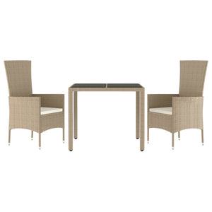 Matgrupp för trädgården 3 delar med dynor beige konstrotting