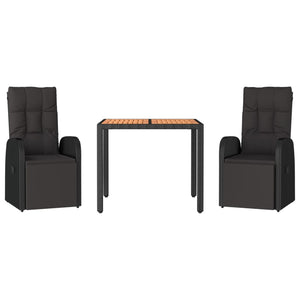 Matgrupp för trädgården 3 delar svart konstrotting&massivakacia