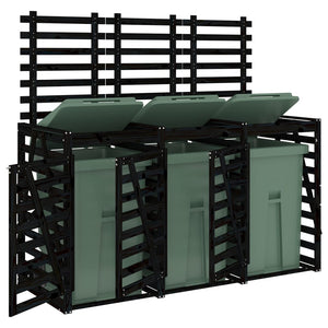 Skjul för tre sopkärl svart massiv furu