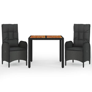 Matgrupp för trädgården med dynor 3 delar svart konstrotting