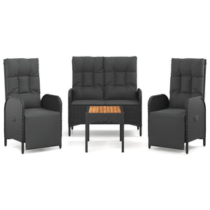 Matgrupp för trädgården med dynor 4 delar svart konstrottning