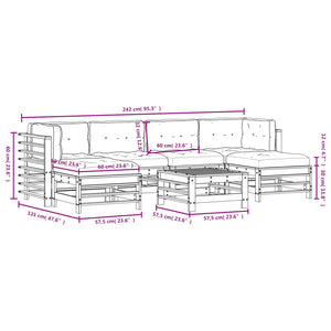 Loungegrupp för trädgården med dynor 7 delar vit massivt trä