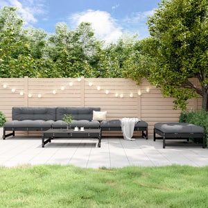 Loungegrupp för trädgården 5 delar svart massiv furu