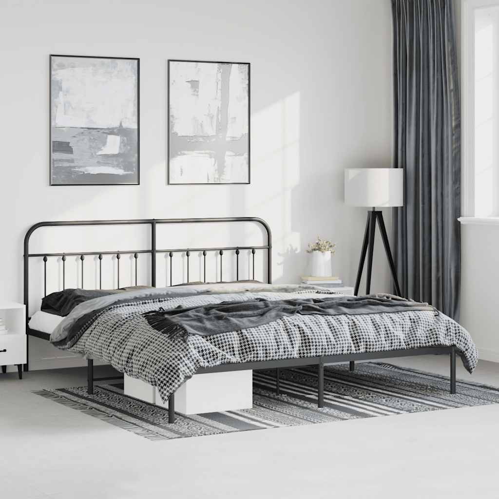 Sängram med huvudgavel metall svart 183x213 cm