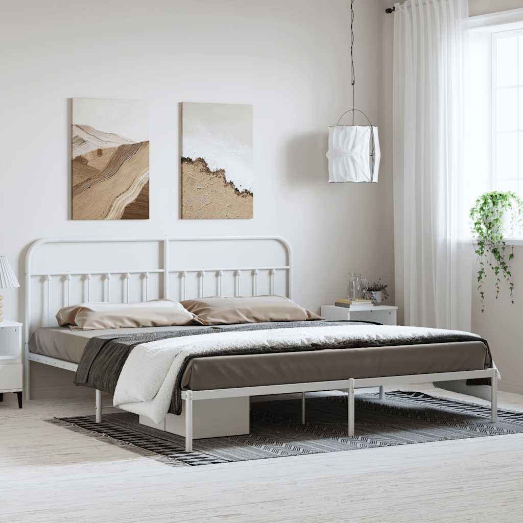 Sängram med huvudgavel metall vit 193x203 cm
