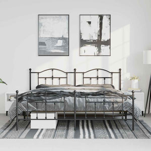 Sängram med huvudgavel och fotgavel svart metall 193x203 cm