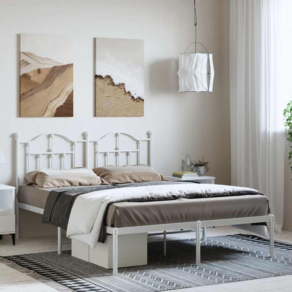 Sängram med huvudgavel metall vit 150x200 cm