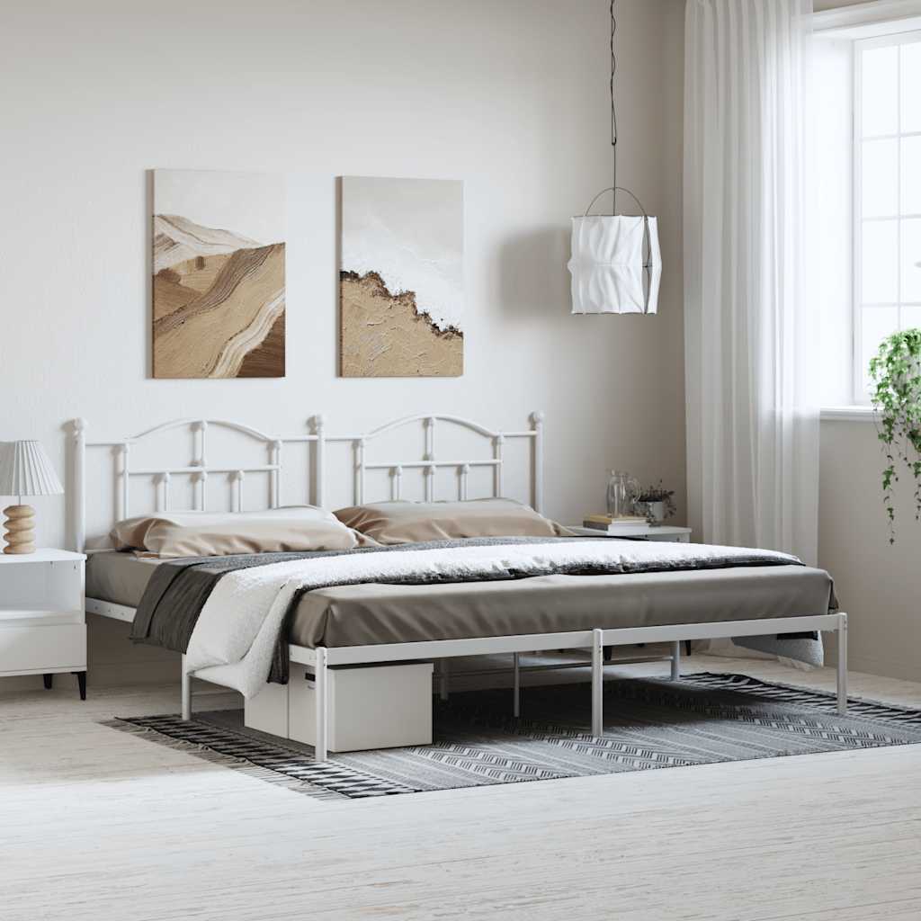 Sängram med huvudgavel metall vit 193x203 cm