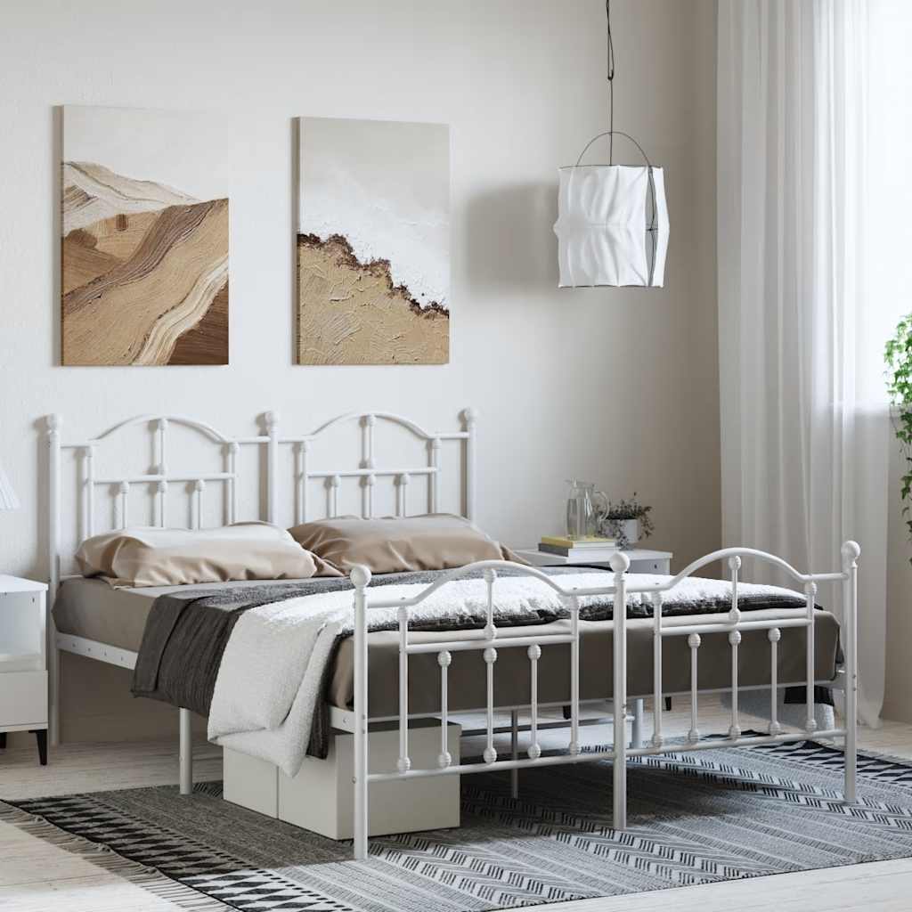 Sängram med huvudgavel och fotgavel vit metall 135x190 cm