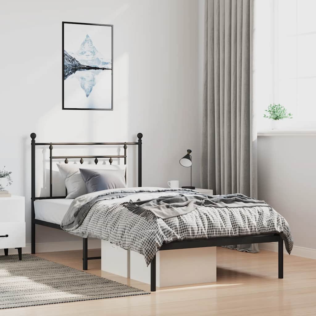 Sängram med huvudgavel metall svart 100x190 cm