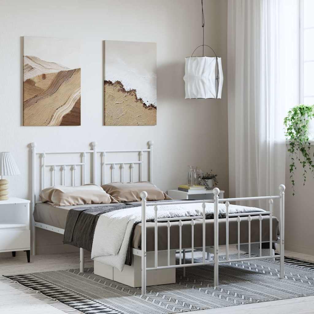 Sängram med huvudgavel och fotgavel vit metall 135x190 cm