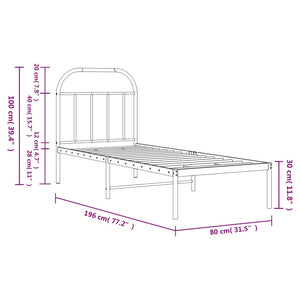 Sängram med huvudgavel metall svart 75x190 cm