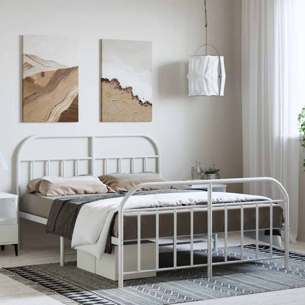 Sängram med huvudgavel och fotgavel vit metall 135x190 cm