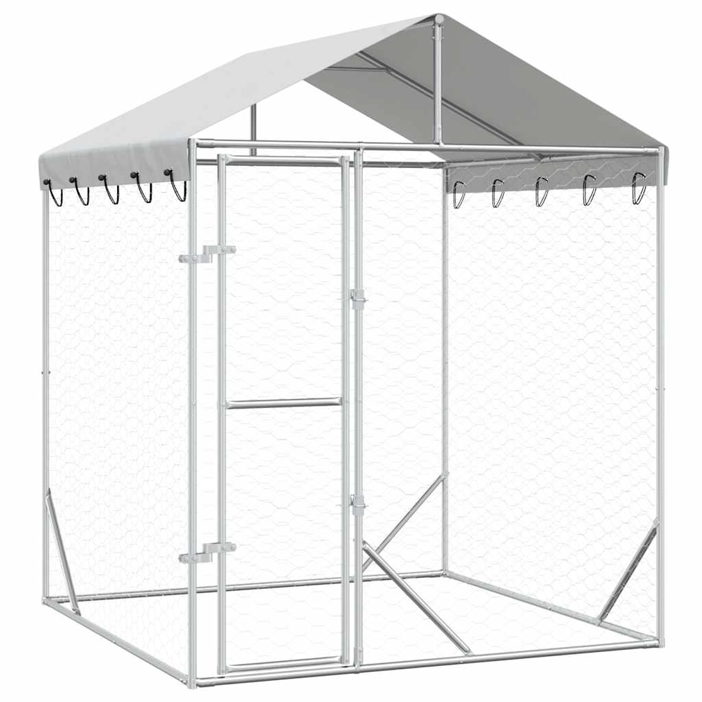 Hundgård med tak silver 2x2x2,5 m galvaniserat stål