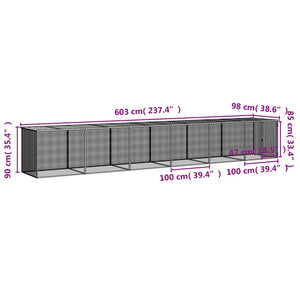 Hönsbur med tak antracit 603x98x90 cm galvaniserat stål