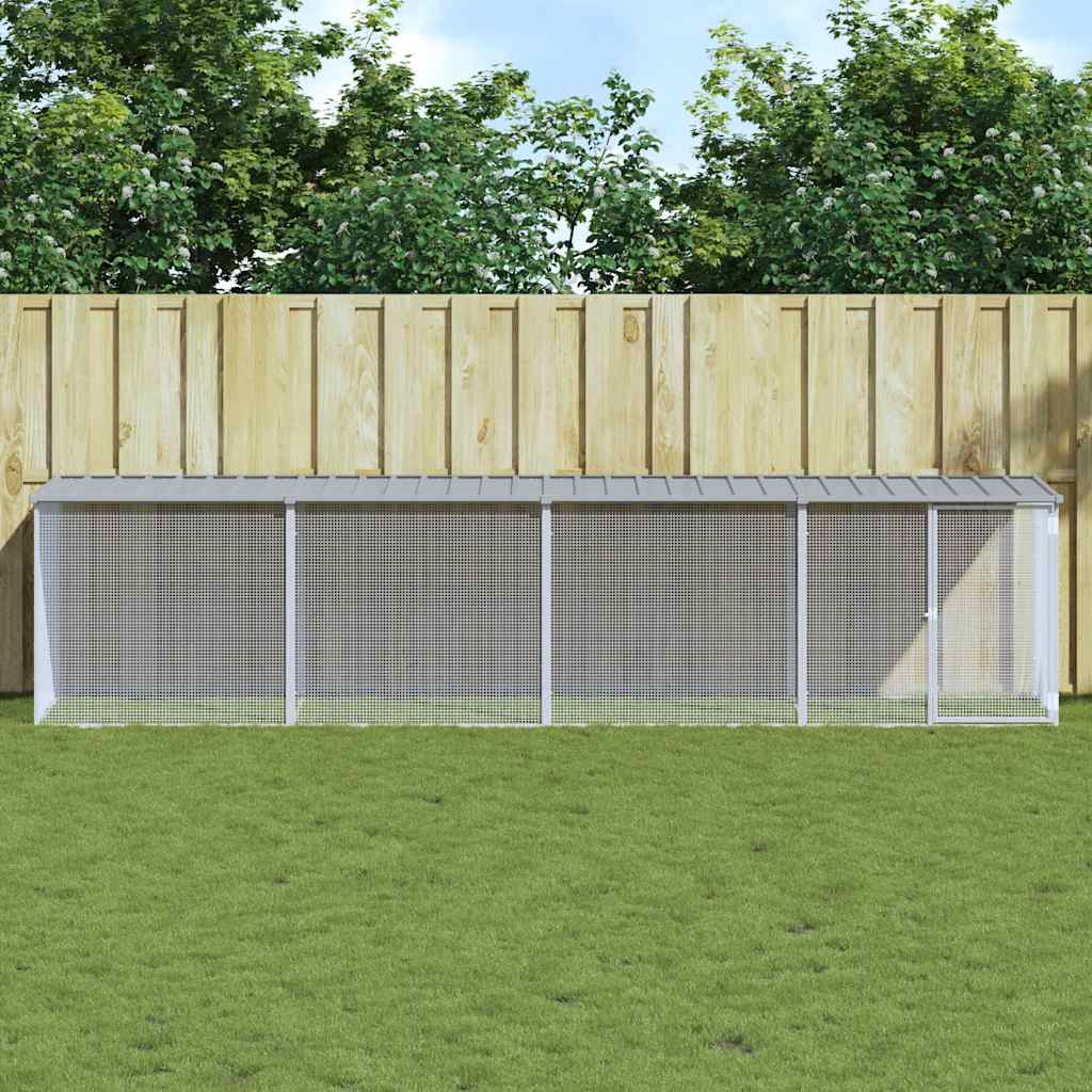 Hönsbur med tak ljusgrå 403x98x90 cm galvaniserat stål