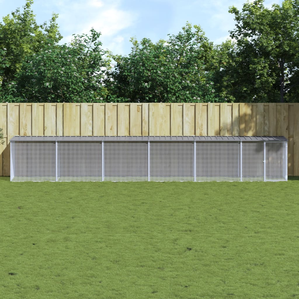 Hönsbur med tak ljusgrå 603x98x90 cm galvaniserat stål