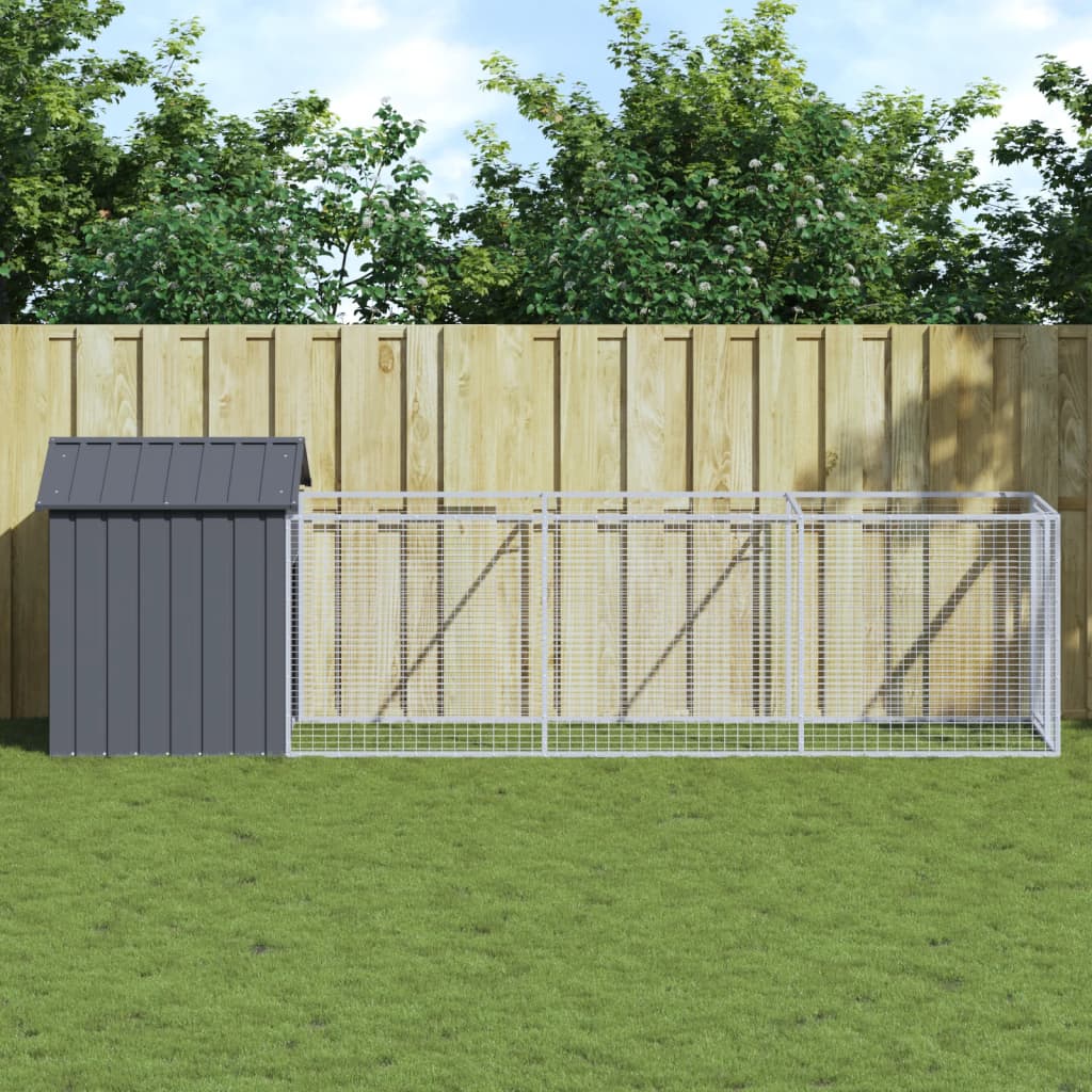 Hundkoja med tak antracit 117x405x123 cm galvaniserat stål
