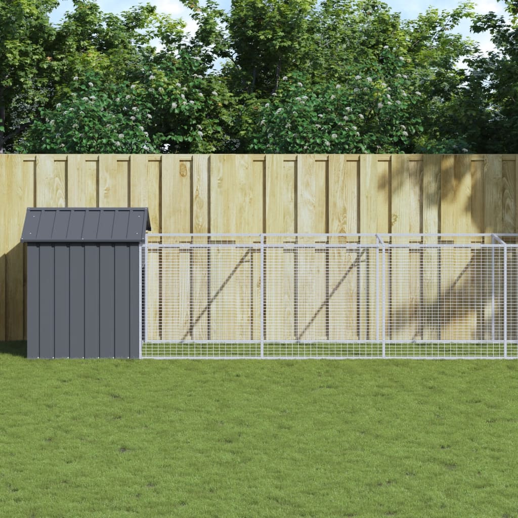 Hundkoja med tak antracit 117x609x123 cm galvaniserat stål