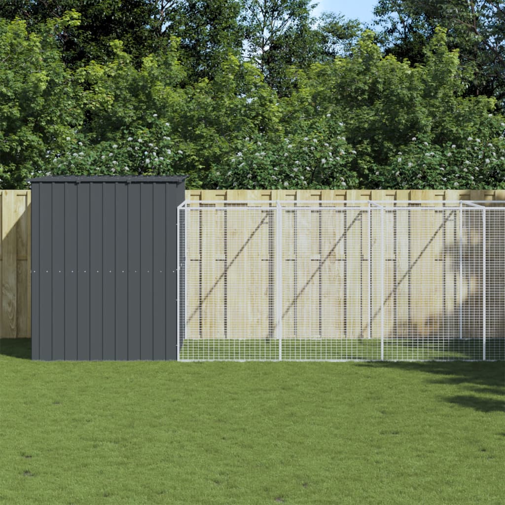 Hundkoja med gård antracit 214x661x181 cm galvaniserat stål
