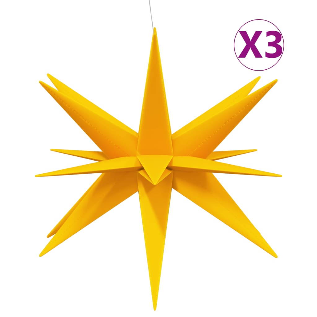 Stjärnor med LED-belysning 3 st vikbar gul 100 cm