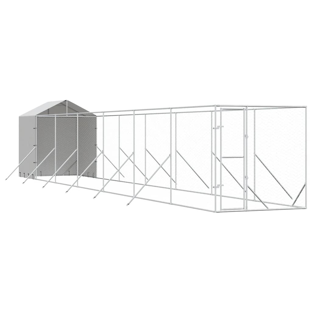 Hundgård med tak silver 2x14x2,5 m galvaniserat stål