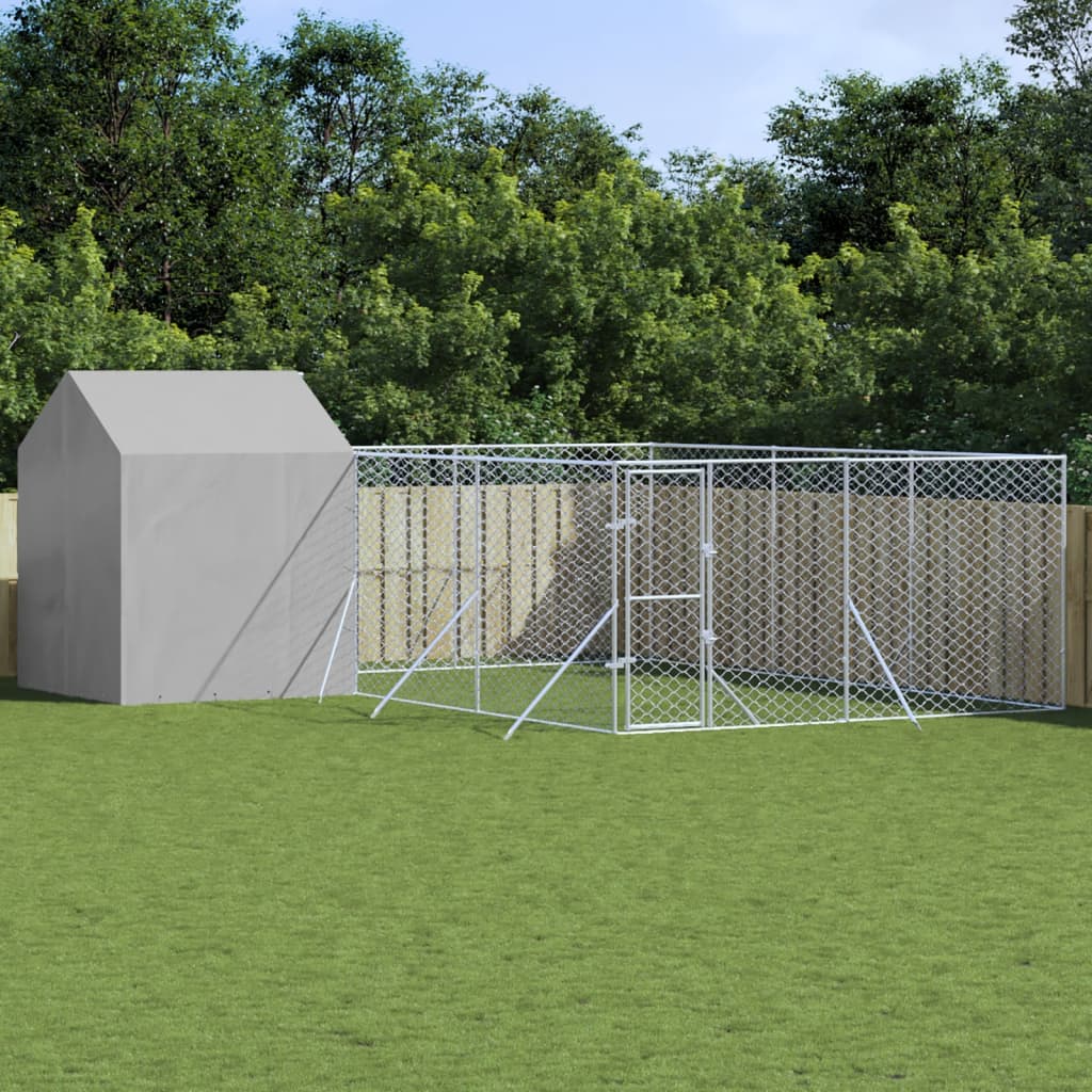 Hundgård med tak silver 6x6x2,5 m galvaniserat stål