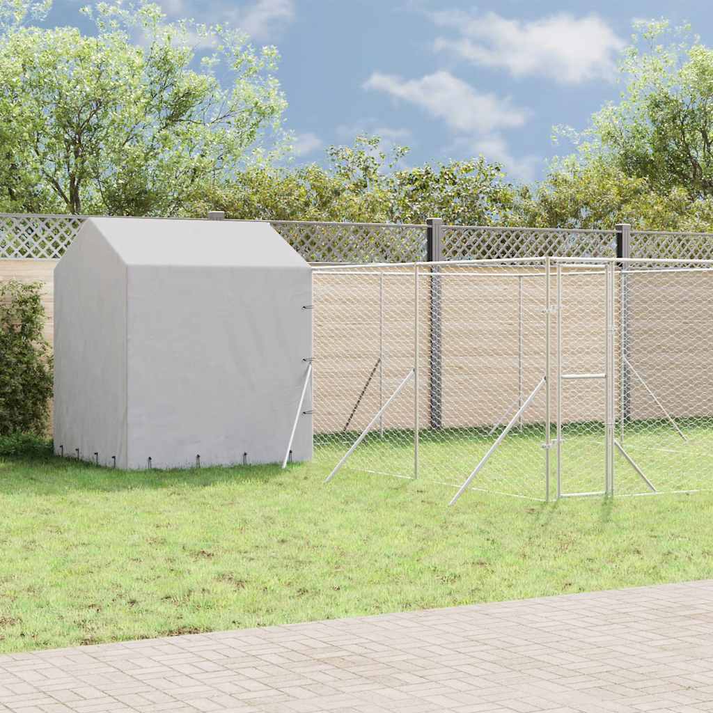 Hundgård med tak silver 6x6x2,5 m galvaniserat stål