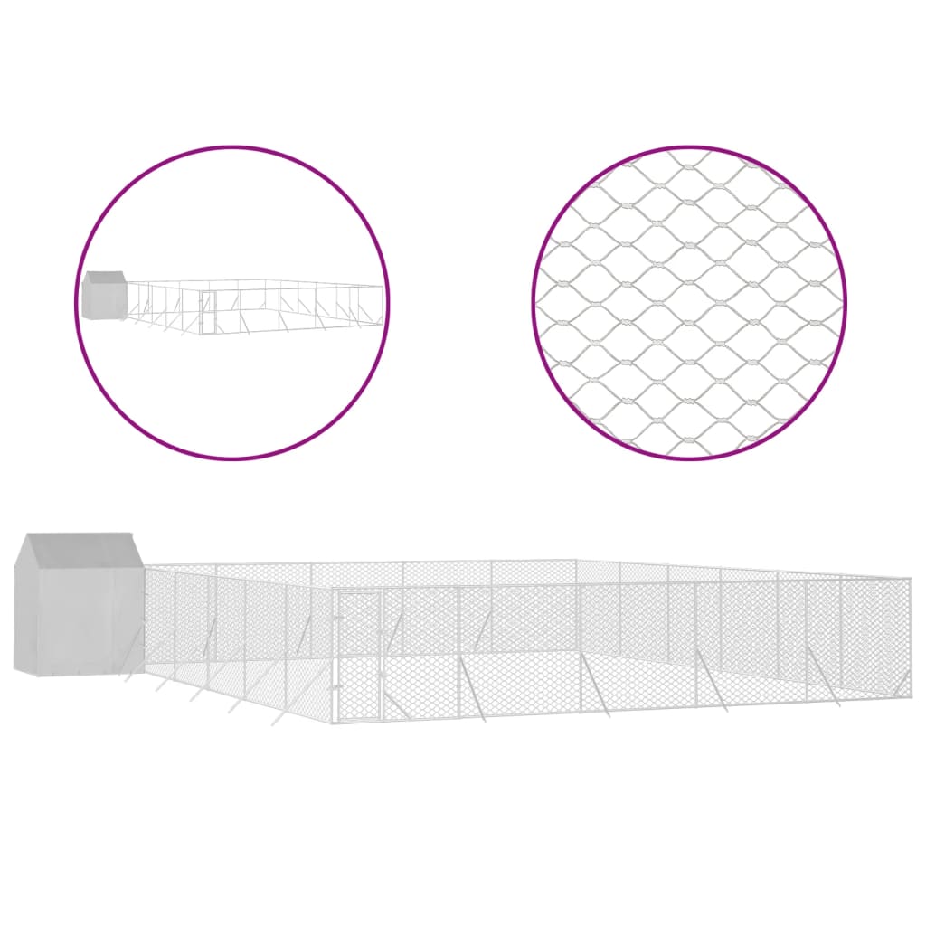 Hundgård med tak silver 12x12x2,5 m galvaniserat stål